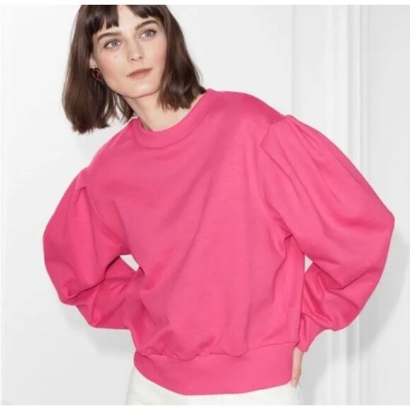& Other Stories Anthropologie Ballon Sleeve Pink Sweater Sweatshirt Size 4 - Picture 1 of 8